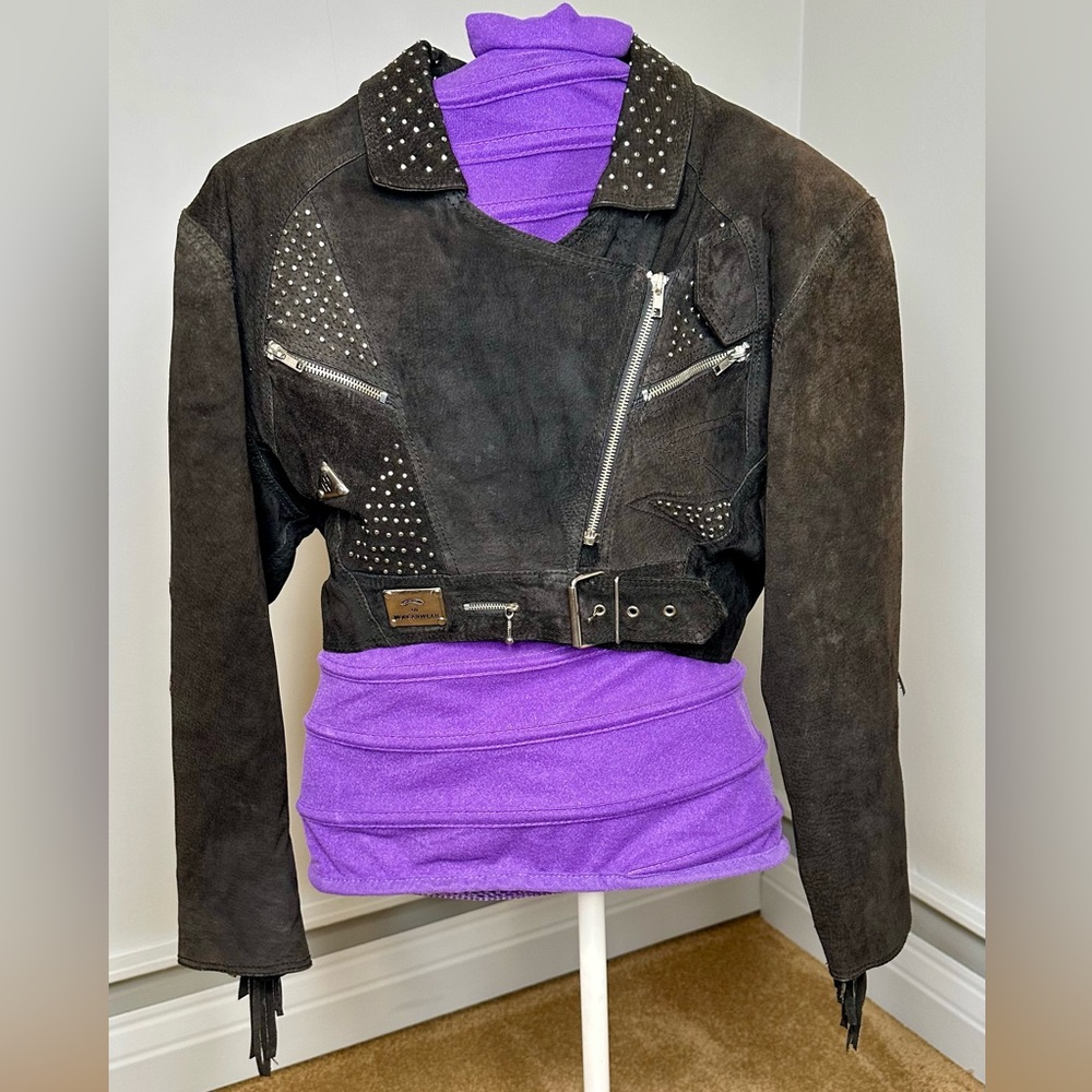 Studded Black Suede Leather Jacket with Fringe